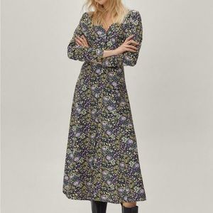 Nasty gal maxi dress floral button front long sleeve size 4 NEW